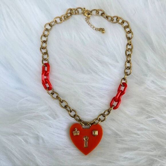 Juicy Couture Y2K Heart Pendant Goldtone and Orange Vintage Chunky Necklace - Picture 1 of 8